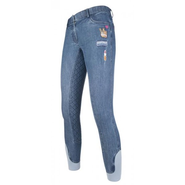   Damen Reithose Patches Denim HKM